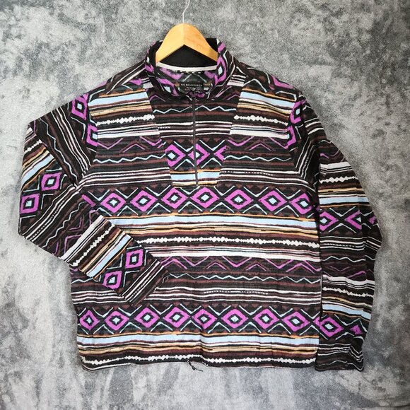 No Boundaries Mens 2XL Purple Aztec Polar Fleece Quarter Zip Pullover Sweatshirt - Picture 1 of 9